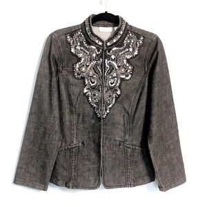 Chico's Embroidered Sequin Denim Jacket Size 1